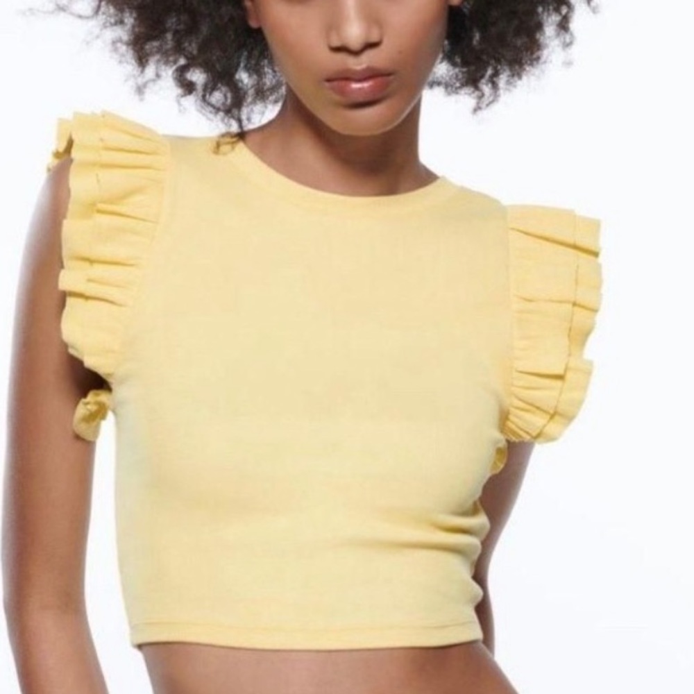 Zara Yellow Ruffle Sleeve Crop Top